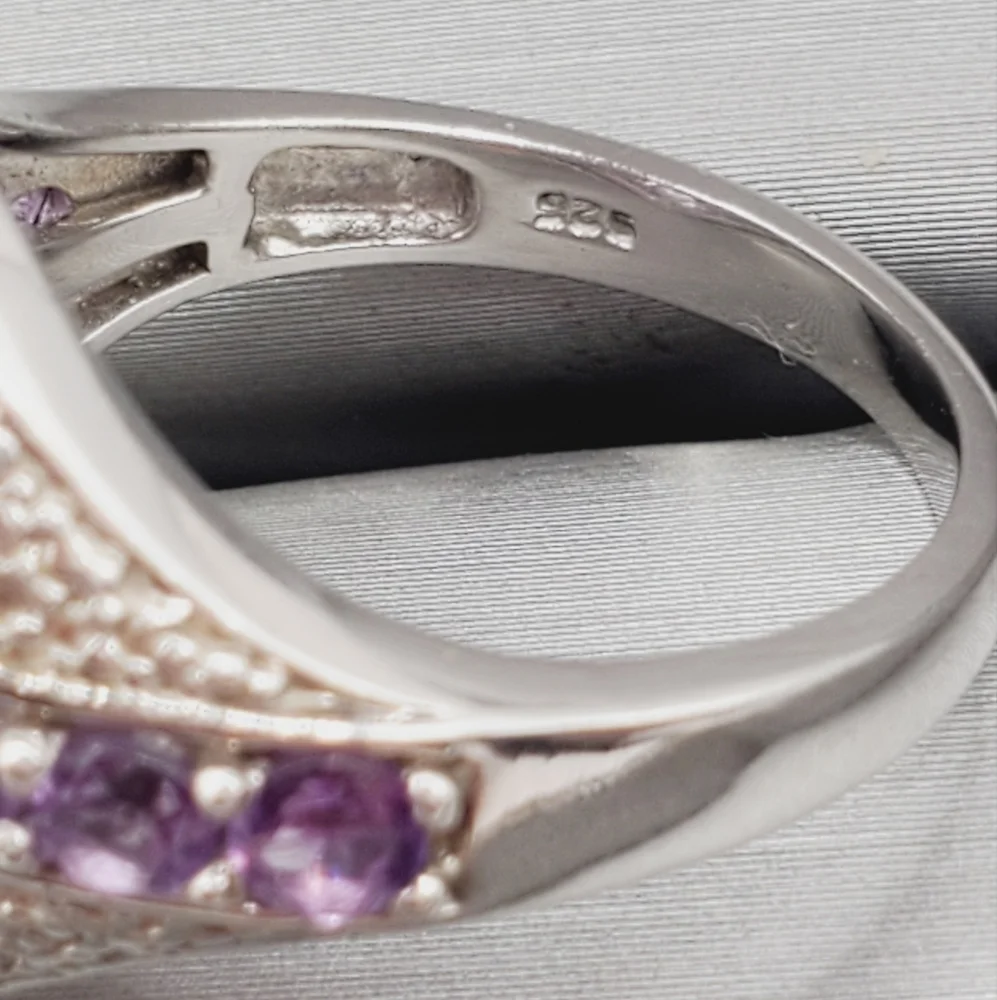 925 Sterling Silver Ring Amethyst Ring Purple Ring Oval Statement Ring s…
